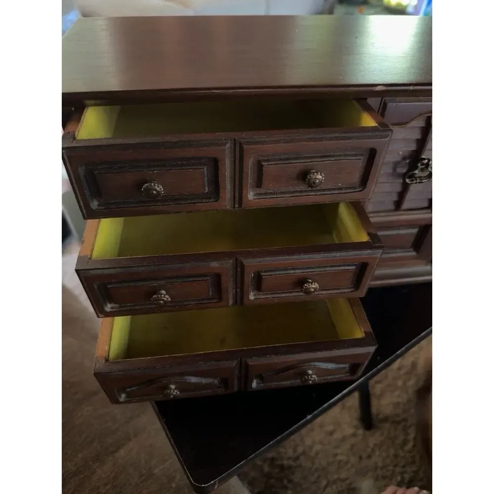 Vintage Wooden Jewelry Armoire Box 3 Drawer Ring Organizer Cabinet Walnut. Japan